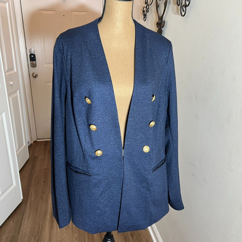 Lane Bryant The Bryant Blazer Size 18 Navy Gold Button Double Breasted Career